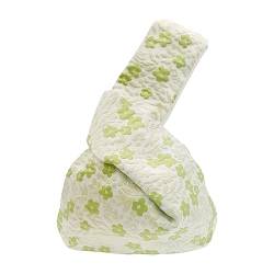 BAR Stilvolle Handgelenktasche aus Baumwolle mit japanischem Muster und Knoten, tragbare Canvas-Tragetasche für Damen, Damen, Kleine grüne Blume von BAR
