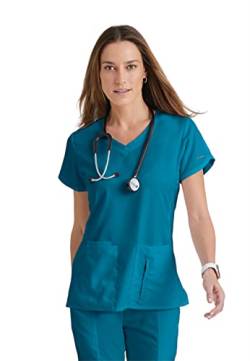 Grey's Anatomy Active 4-Pocket V-Neck Top für Damen - Modern Fit Medical Scrub Top - Blau - Groß von BARCO