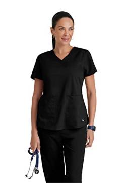 Grey's Anatomy Women's Two Pocket V-Neck Scrub Top with Shirring Back, Black, Large von BARCO