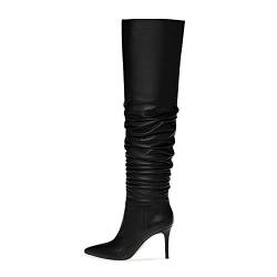 Stiletto High Boots, Sexy Damen-High Heels Mit Spitzen Zehen Und Hohen Stiefeln, Warme Lederstiefel Für Herbst Und Winter (Color : Black, Size : 46 EU) von BARDYS