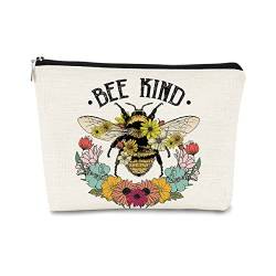 BARPERY Bee Kind Kosmetiktasche mit wilden Blumen, Vintage-Stil, Hummel, Honigbiene, beste Geschenkidee für Bienenliebhaber, Teenager, Mädchen, Frauen, inspirierendes Geburtstagsgeschenk für Teenager, von BARPERY