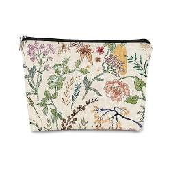 BARPERY Kleine Make-up-Tasche im Vintage-Stil, botanisches Blumenmuster, Cottagecore, Make-up-Tasche, Make-up-Tasche, Make-up-Tasche für Frauen und Mädchen, ästhetische Make-up-Tasche, Frühling von BARPERY