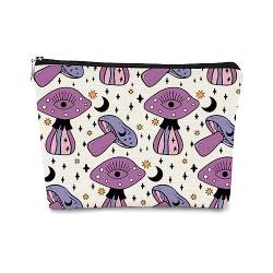 BARPERY Niedliche Make-up-Tasche, Groovy Hippie Retro Pilz Geschenke, lila Pilz Make-up-Tasche, Boho Kosmetiktasche, kleine Make-up-Tasche, Reise-Make-up-Tasche, Geschenke für Frauen, Teenager, von BARPERY