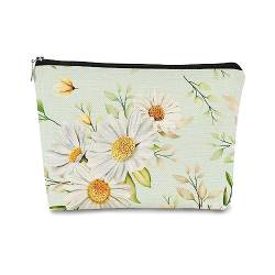 BARPERY Weiße Gänseblümchen-Make-up-Tasche für Frauen und Mädchen, Geschenke für Blumenliebhaber, Kosmetiktasche, Kosmetiktasche, Cottagecore, kleine Make-up-Tasche, Make-up-Tasche, Organizer, von BARPERY