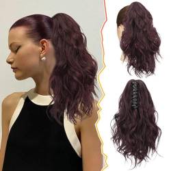 BARSDAR 35 CM Rote Pferdeschwanz Extension, Klaue Clip Kurzes Lockig Gewellt Haar Pferdeschwanz Haarverlängerung Synthetik Clip Haarteil Haarextension Frauen Mädchen(Dunkel Burgund) von BARSDAR