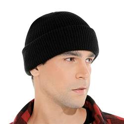 Beanie Mütze, Herren Feinstrick Beanie, Unisex warme Beanie Strickmütze, Feinstrick Mütze Doppelt Gestrickt, Wintermütze, Strickmütze für Herren und Damen, Geeignet für Outdoor-Reisesport, Schwarz von BASTOUR