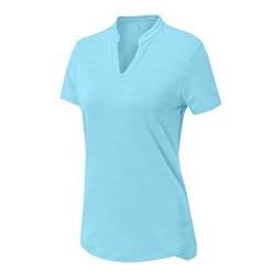 BASUDAM Damen Golf Polo-Shirts V-Ausschnitt Kurzarm kragenlos Tennis Laufen T-Shirts Schnell Trocken, himmelblau, Groß von BASUDAM