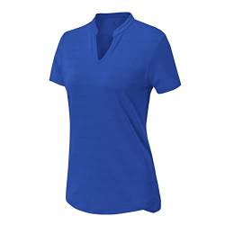 BASUDAM Damen Golf Poloshirts V-Ausschnitt Kurzarm Kragenlos Tennis Laufen T-Shirts Schnell Trocknen, Brilliantes Blau, Groß von BASUDAM