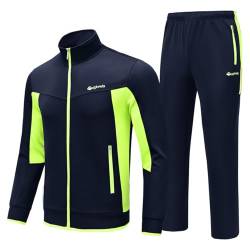 BASUDAM Herren Trainingsanzüge Set 2 Stück Langarm Warm Up Trainingsanzüge Reißverschluss vorne Athletic Casual Laufen Joggen, Marineblau, grün, XX-Large von BASUDAM