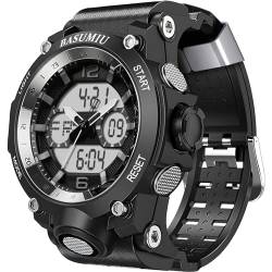 BASUMIU Wasserdichte digitale Sportuhr für Herren, LED-Digitaluhr, taktische Militär-Armbanduhr für Herren, E-schwarz-weiß, Sport von BASUMIU