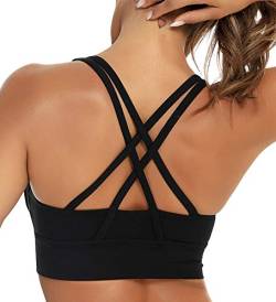 BATHRINS Damen Sport BH Push Up Frauen Starker Halt Bustier Atmungsaktiv Elastizität Ohne Bügel Gepolsterte Cups entfernbar für Fitness Lauf Yoga(Schwarz,L) von BATHRINS