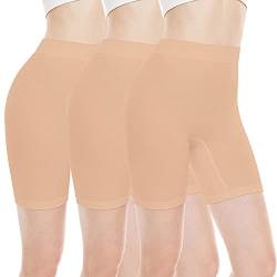 BATHRINS Kurze Leggings Damen Cool Sommer High Waist Lange Anti-Reibung Frauen Unter Rock Unterhosen Bequem Knee Length Radlerhose(3pcs Beige,XXL) von BATHRINS