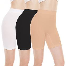 BATHRINS Kurze Leggings Damen Cool Sommer High Waist Lange Anti-Reibung Frauen Unter Rock Unterhosen Bequem Knee Length Radlerhose(Beige+Schwarz+Weiß,XL) von BATHRINS