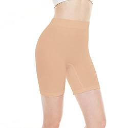 BATHRINS Kurze Leggings Damen Cool Sommer High Waist Lange Anti-Reibung Frauen Unter Rock Unterhosen Bequem Knee Length Radlerhose(Beige,L) von BATHRINS