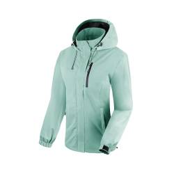 BATHRINS Regenjacke Damen Wasserdicht Atmungsaktiv Wanderjacke Windbreaker Damen Leicht Outdoor Jacke Mesh Gefüttert Fahrrad Jacke mit Kapuze（Hellgrün,M） von BATHRINS