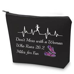 Running Woman Marathon Kosmetiktasche Don't Mess with A Woman Who Runs 26,2 Meilen for Fun Make-up-Tasche mit Reißverschluss Läufer Geschenk, Bl 26.2, Nein von BAUNA