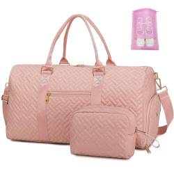 Reisetasche für Damen, Wochenendtasche mit Schuhfach, Wochenendtasche mit Kulturbeutel, Krankenhausbeutel für Arbeit und Lieferung, Handgepäck Turnbeutel mit Nasstasche, Rosa von BAVERGE