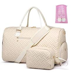 Reisetasche für Reisen, Wochenendtasche mit Schuhfach, Handgepäcktasche für Damen, Turnbeutel, Beige, Reisen von BAVERGE