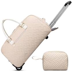 Reisetasche für Reisen, Wochenendtasche mit Schuhfach, Handgepäcktasche für Damen, Turnbeutel, Beige-rollende Version von BAVERGE