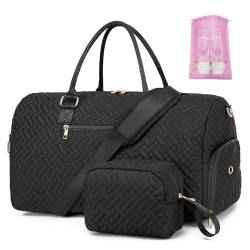 Sporttasche Reisetasche Damen, Kliniktasche Geburt Weekender Saunatasche Damen Groß Handgepäck Tasche mit Kulturtasche Schuhfach und Nassfach for Weekend Travel,Schwarz von BAVERGE