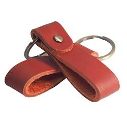 BAWAKO 2 Stücke Leder-Schlüsselanhänger aus hochwertigen Echtleder und Metall, Schlüsselring für Autoschlüssel Wohnungschlüssel, glattes Handgefühl tolle Qualität, handgemacht (W3, Rot) von BAWAKO