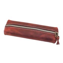 BAWAKO Federmäppchen aus hochwertigem Leder - Wunderschönes handgefertigtes Etui mit Reißverschluss - Elegante Federtasche für Erwachsene und Studenten, Kosmetiktasche,Schminktasche (Rot, H5) von BAWAKO