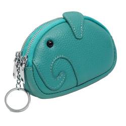 BAWAKO Kleingeldbörse Elefant aus Leder - Schlüsseltasche Münzbörse Münzbeutel Coin Purse klein Geldbörse Geldbeutel Kleingeldportemonnaie (Blau) von BAWAKO