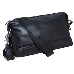BAWAKO Umhängetasche Echtes Leder Schwarz, Crossbody bag, Mittelgroße, Fächer Handtasche (Schwarz A) von BAWAKO