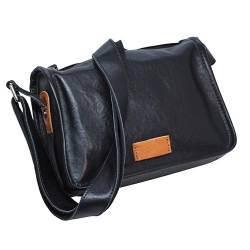 BAWAKO Umhängetasche Echtes Leder Schwarz, Crossbody bag, Mittelgroße, Fächer Handtasche (Schwarz C) von BAWAKO