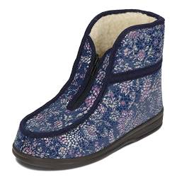 BAWAL Damen Warme Hausschuhe mit Innenfutter aus Schafwolle Hohe Schaft Polyurethan-Sohle Blumenmotiv 36-41 EU (Marineblau, eu_footwear_size_system, adult, numeric, medium, numeric_37) von BAWAL