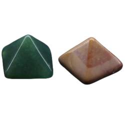 BAWHO 2 Stück Mini-Pyramide Naturstein, Ornamente, Edelstein, Quarzkristall, Turmstatue, Heimbüro-Dekoration, handgefertigtes Geschenk QINTINYIN (Color : Indian Agate, Size : 2pcs 0.55 * 0.55in) von BAWHO