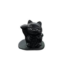 BAWHO For, natürlicher Obsidian, glückliche Katze, handgeschnitzte Quarzkristallstatue, Kristallsteinhandwerk, Heimdekoration QINTINYIN von BAWHO