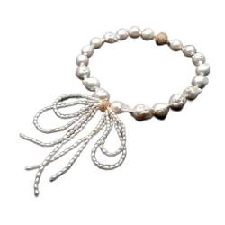 BAWHO Halskette kultivierten Süßwasserperlen, 17 x 21 mm, weiße Keshi-Perlen, Schleife, modischer Schmuck, 17 Zoll QINTINYIN von BAWHO
