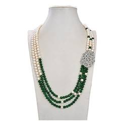 BAWHO Schmuck 30-33 Zoll weißer Perlen-grüner Jade-Halsketten-Anhänger erfüllen QINTINYIN von BAWHO
