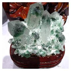 BAWHO Steine ​​und Kristalle 1 Stück 1,2 kg natürlicher grüner Phantomquarzkristall-Cluster-Heilprobe + Holzständer QINTINYIN von BAWHO