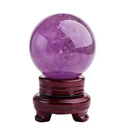 Natürliche Amethyst-Kristallkugel mit Holzständer, seltene violette Kraftsteinkugel for Kristall, Wahrsagerei, Feng Shui, Heimdekoration, handgefertigt, Durchmesser 2,0 Natursteine QINTINYIN ( Size : von BAWHO
