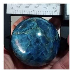 Natürlicher blauer Apatit-Kugel-Kristallstein-Quarz-Kugel-Kugel-Gesteins-Geschenk-Holzsockel Reiki Home Decor QINTINYIN (Color : Blue, Size : 80mm) von BAWHO