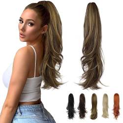 56cm Pferdeschwanz Haarteil Ponytail Zopf, Ponytail Extension Pferdeschwanz Haarteil mit Butterfly-Klammer, Haarverlängerung Clip in Extensions Hair Piece Voluminös Synthetik Haare Gewellt (10H26) von BAWUTZ