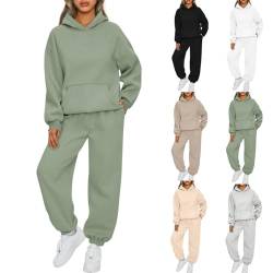 BAWUTZ Damen Hausanzug mit Kapuze 2 Teile, Damen Jogginganzug Set Sweatshirt mit Hose Elegant Freizeitanzug,Sport Hosenanzug Langarm Hoodie Damen Hausanzug (Grün,XL) von BAWUTZ