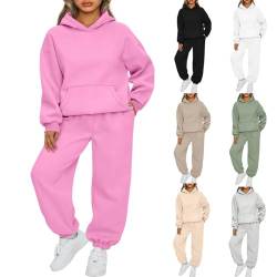 BAWUTZ Damen Hausanzug mit Kapuze 2 Teile, Damen Jogginganzug Set Sweatshirt mit Hose Elegant Freizeitanzug,Sport Hosenanzug Langarm Hoodie Damen Hausanzug (Rosa,S) von BAWUTZ