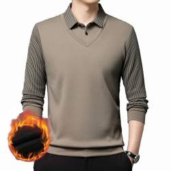 BAWUTZ Freizeitmode Business Poloshirt,Herren Poloshirt Langarm, bequemes Polo mit lässigem Kragen，Gefälschtes Zweiteiliges Poloshirt Für Herren,Longsleeve Langarmshirt Männer (Khaki,M) von BAWUTZ