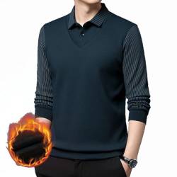 BAWUTZ Freizeitmode Business Poloshirt,Herren Poloshirt Langarm, bequemes Polo mit lässigem Kragen，Gefälschtes Zweiteiliges Poloshirt Für Herren,Longsleeve Langarmshirt Männer (Navy Blau,XXL) von BAWUTZ