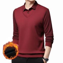 BAWUTZ Freizeitmode Business Poloshirt,Herren Poloshirt Langarm, bequemes Polo mit lässigem Kragen，Gefälschtes Zweiteiliges Poloshirt Für Herren,Longsleeve Langarmshirt Männer (Rot,3XL) von BAWUTZ