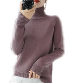 BAWUTZ Kaschmir-Pullover für Damen, Rollkragenpullover Damen,Langarmpullover, Freizeitpullover, Stehkragen Strickpulli Langarm Rolli Sweater für Herbst Winter (Lila,XL) von BAWUTZ