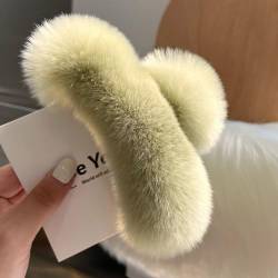 BAWUTZ Plüschgreifer Flauschige Hasen-Haarspange,Haarklammer für Damen, weich, flauschig, Plüsch, rutschfest, starker Griff, leicht, tragbar (M,Matcha-Farbe) von BAWUTZ