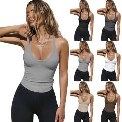 BAWUTZ Tank Tops Damen,Ärmellose Tank Tops Racerback Rundhals,Sommer Lässige Weste Rundhals Blusen Sexy Oberteile,Ärmellose Sommer Tops Elastische Tank Top Slim Fit Unterhemden Damen (Grau,M) von BAWUTZ