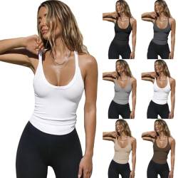 BAWUTZ Tank Tops Damen,Ärmellose Tank Tops Racerback Rundhals,Sommer Lässige Weste Rundhals Blusen Sexy Oberteile,Ärmellose Sommer Tops Elastische Tank Top Slim Fit Unterhemden Damen (Weiß,M) von BAWUTZ