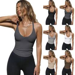 BAWUTZ Tank Tops Damen,Ärmellose Tank Tops Racerback Rundhals,Sommer Lässige Weste Rundhals Blusen Sexy Oberteile,Ärmellose Sommer Tops Elastische Tank Top Slim Fit Unterhemden Damen (Dunkelgrau,S) von BAWUTZ