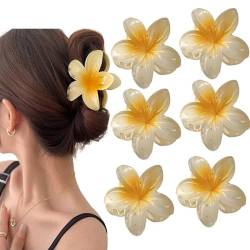 Blumen Haarklammer, 6 Stück Flower Hair Clips, Plumeria Flower Hair Claw Clips, Krallenklammern für Dickes Haar, rutschfeste Haarklammern, hawaiianische Blumen-Klauenklammern (Gelb) von BAWUTZ