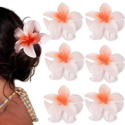 Blumen Haarklammer, 6 Stück Flower Hair Clips, Plumeria Flower Hair Claw Clips, Krallenklammern für Dickes Haar, rutschfeste Haarklammern, hawaiianische Blumen-Klauenklammern (Hell Orange) von BAWUTZ